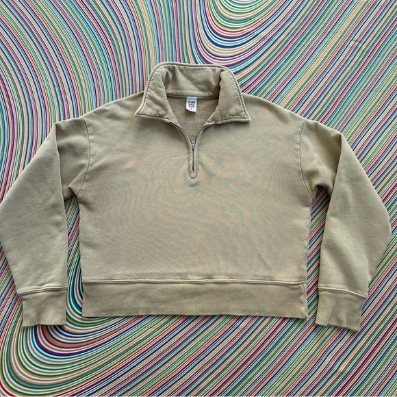 RE/DONE x Hanes 70's half-zip sweatshirt • small • cropped • khaki • flaw* - Picture 11 of 12